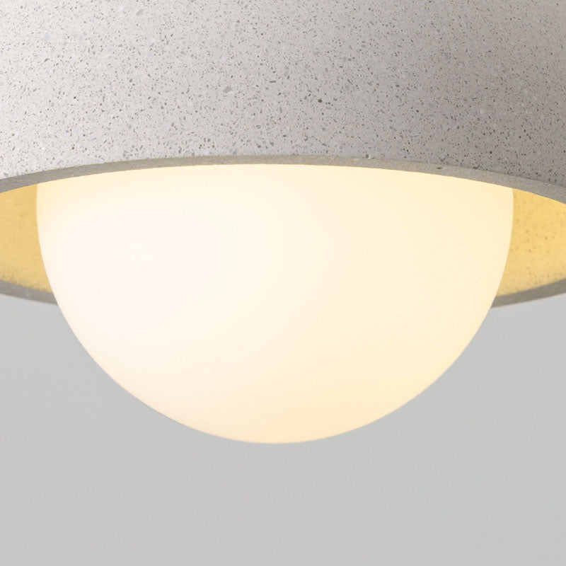 Contemporary Scandinavian Cement Dome Glass Shade 1-Light Pendant Light For Bedroom