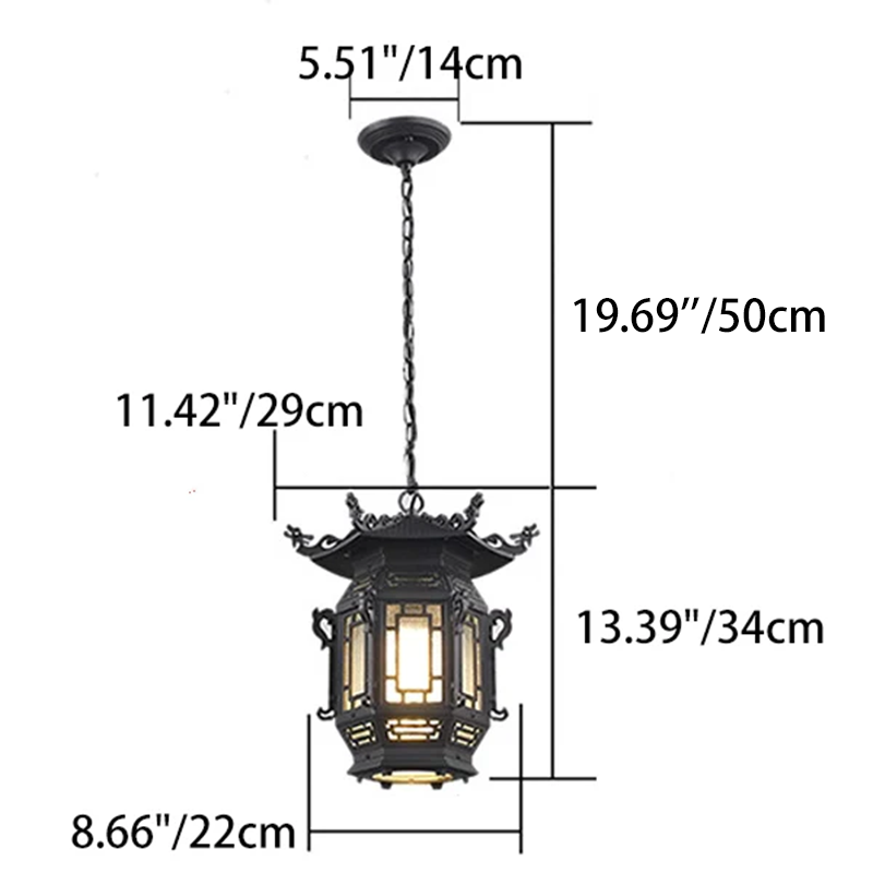 Traditional Chinese Lantern Aluminum PVC 1-Light Pendant Light For Outdoor Patio