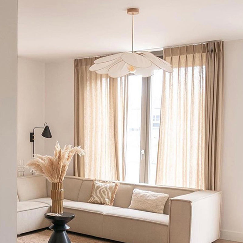 Contemporary Boho Petal Fabric Metal Lampshade 1-Light Pendant Light For Living Room