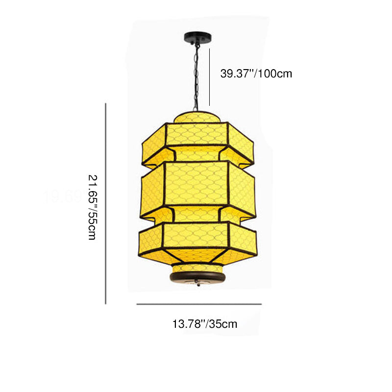 Chinese Retro Hexagonal Faux Sheepskin Iron 1-Light Pendant Light
