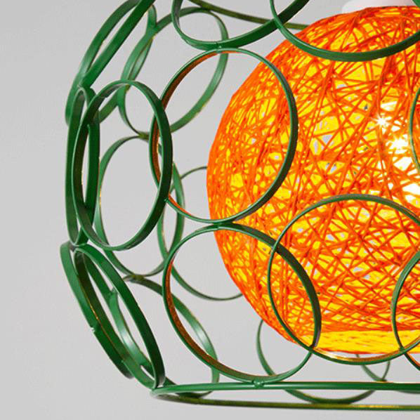 Modern Minimalist Weaving Hemp Ball Iron Drum 1-Light Pendant Light for Living Room