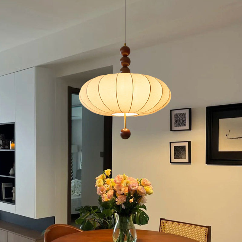 Modern Mid-Century Metal Wood Fabric Circular 3/4-Light Pendant Light For Living Room