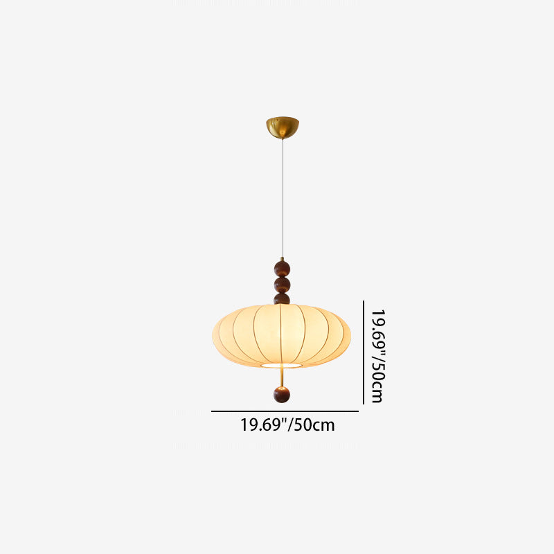 Modern Mid-Century Metal Wood Fabric Circular 3/4-Light Pendant Light For Living Room