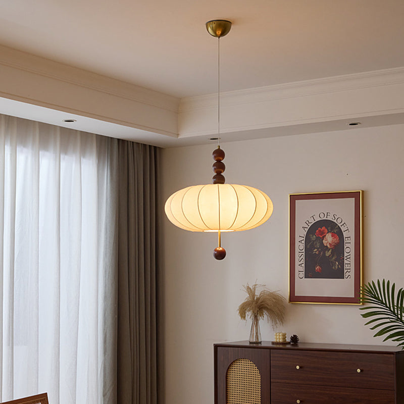 Modern Mid-Century Metal Wood Fabric Circular 3/4-Light Pendant Light For Living Room