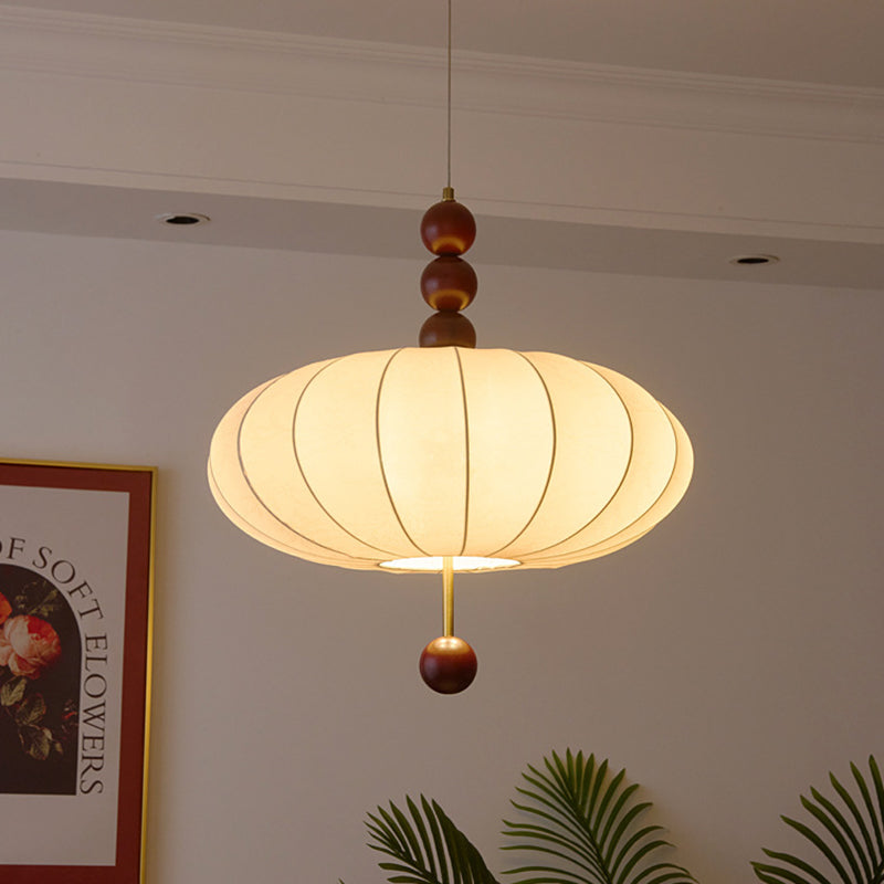 Modern Mid-Century Metal Wood Fabric Circular 3/4-Light Pendant Light For Living Room