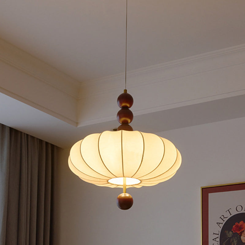 Modern Mid-Century Metal Wood Fabric Circular 3/4-Light Pendant Light For Living Room