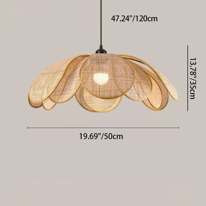 Traditional Japanese Rattan Petal 1-Light Pendant Light With Adjustable Cord For Dining Room, Bedroom & Living Room