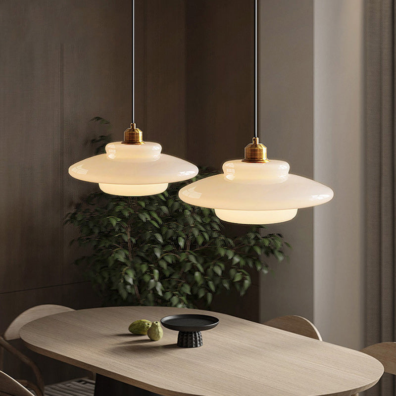 Modern Minimalist Flying Saucer-Shaped Spherical Round Iron Glass 1-Light Pendant Light For Dining Room