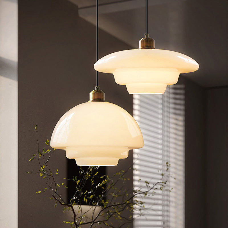Modern Minimalist Flying Saucer-Shaped Spherical Round Iron Glass 1-Light Pendant Light For Dining Room