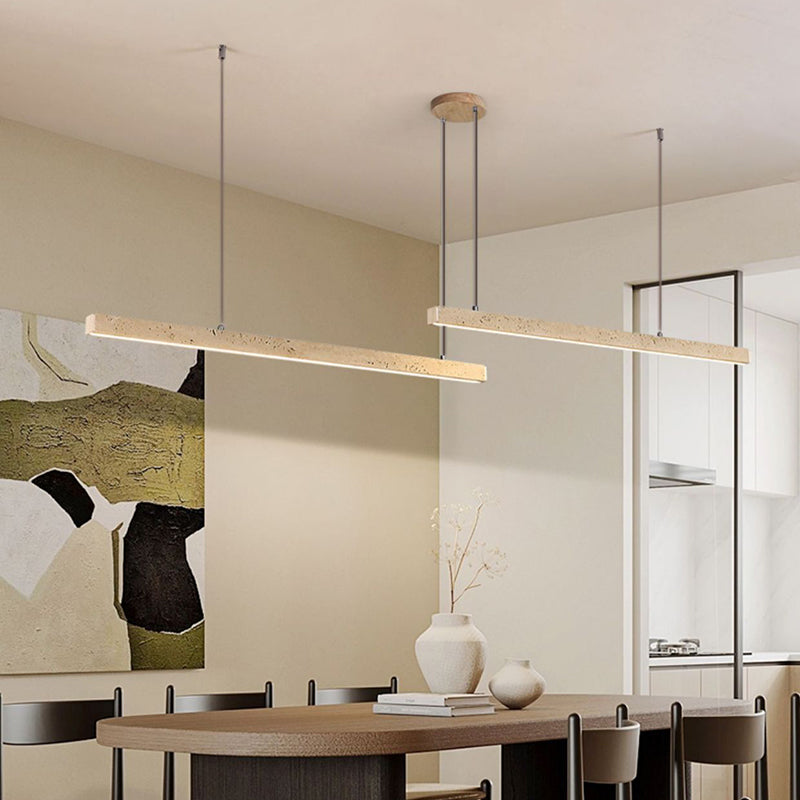 Traditional Vintage Travertine Straight Line Iron LED Island Light Pendant Light For Living Room