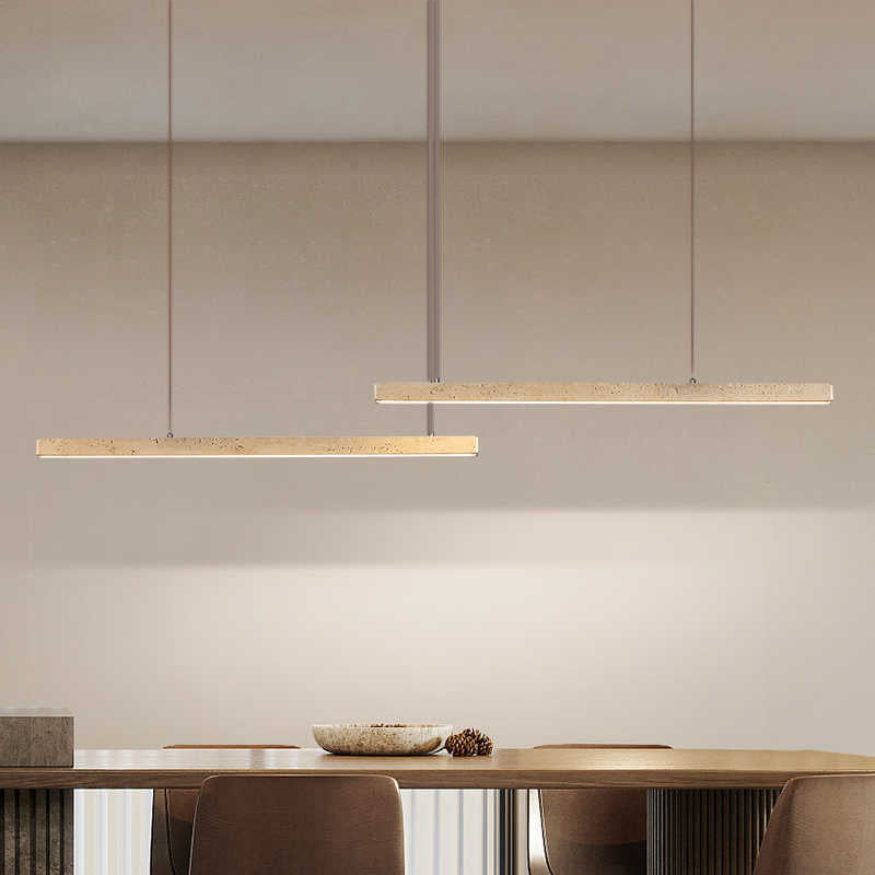 Traditional Vintage Travertine Straight Line Iron LED Island Light Pendant Light For Living Room