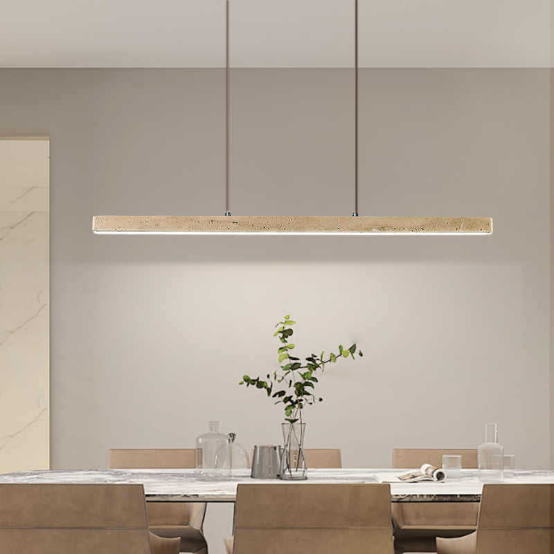 Traditional Vintage Travertine Straight Line Iron LED Island Light Pendant Light For Living Room