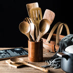 Wooden Cooking Utensil Set with Holder