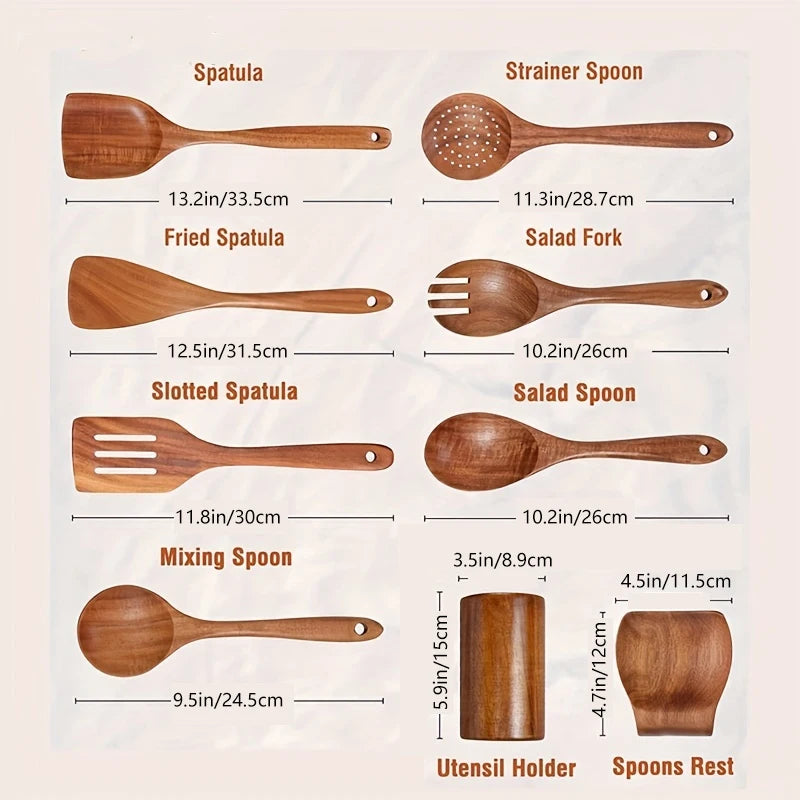 Wooden Cooking Utensil Set with Holder