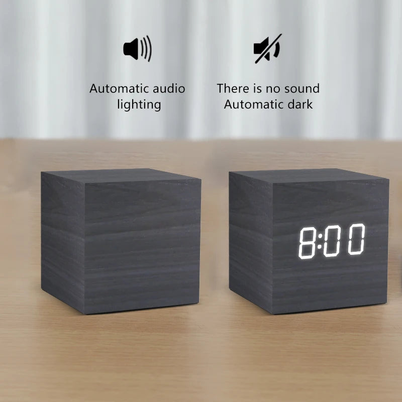 Wood-Effect Voice-Activated LED Desk Clock