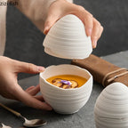 Egg-Shaped White Ceramic Bowl