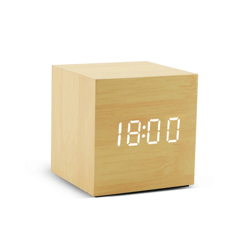 Wood-Effect Voice-Activated LED Desk Clock