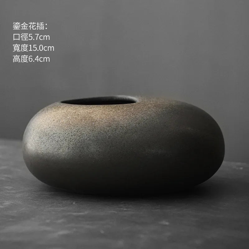 Matte Black Stone-Effect Sculptural Vase