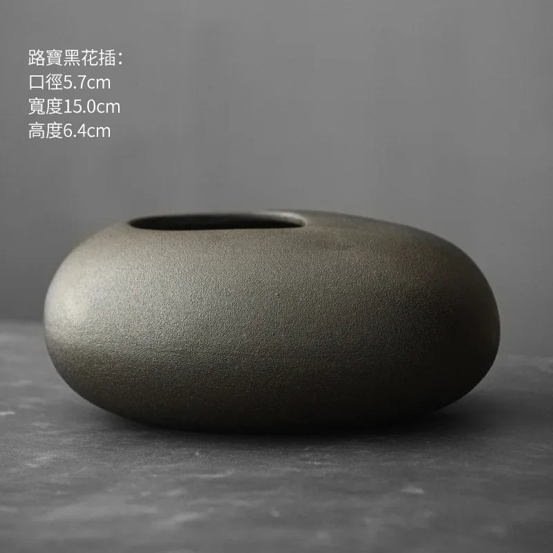 Matte Black Stone-Effect Sculptural Vase