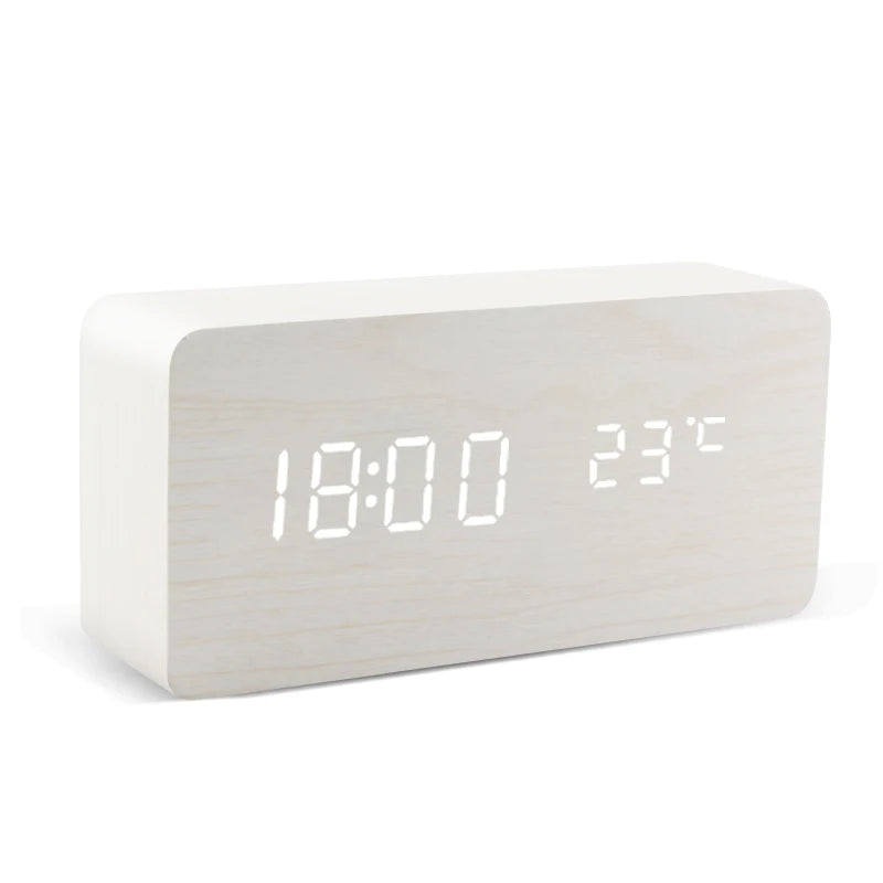 Wood-Effect Voice-Activated LED Desk Clock