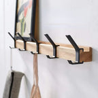 Wood and Aluminium Wall Rack with Movable Hooks
