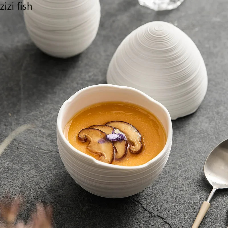 Egg-Shaped White Ceramic Bowl
