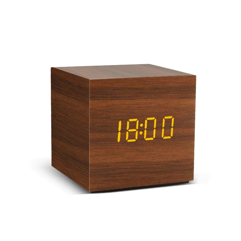 Wood-Effect Voice-Activated LED Desk Clock