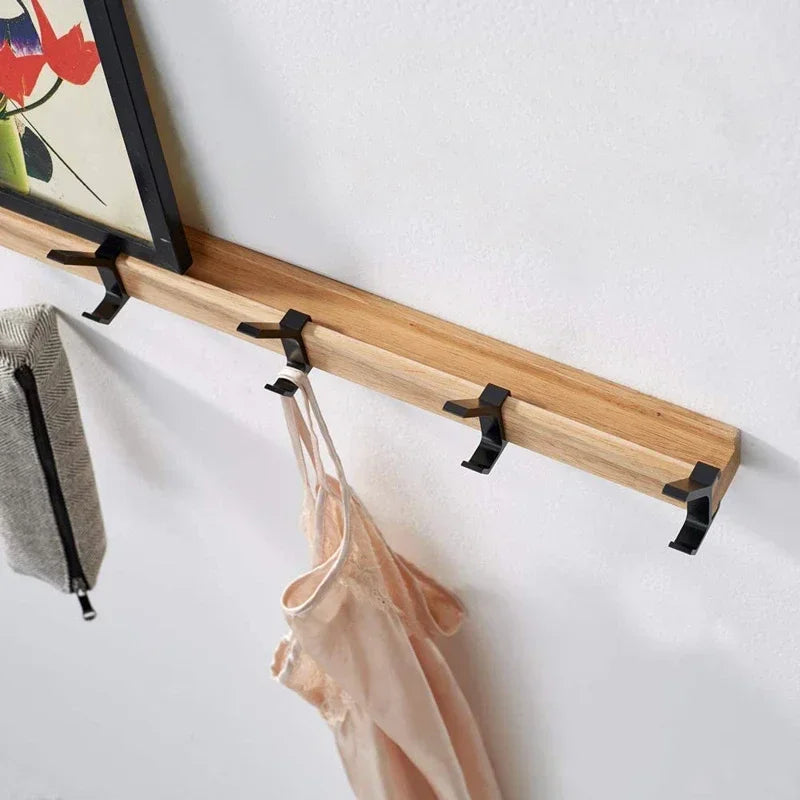 Wood and Aluminium Wall Rack with Movable Hooks