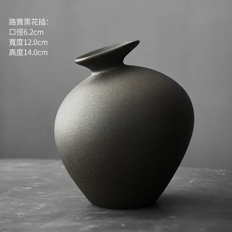 Matte Black Stone-Effect Sculptural Vase