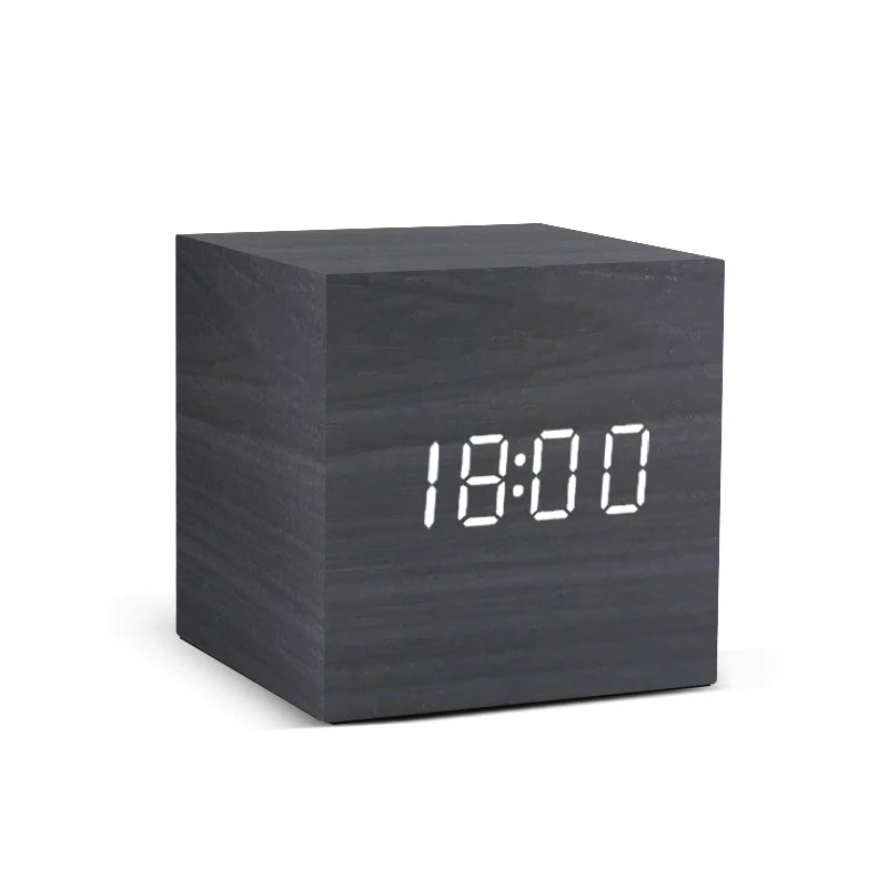 Wood-Effect Voice-Activated LED Desk Clock