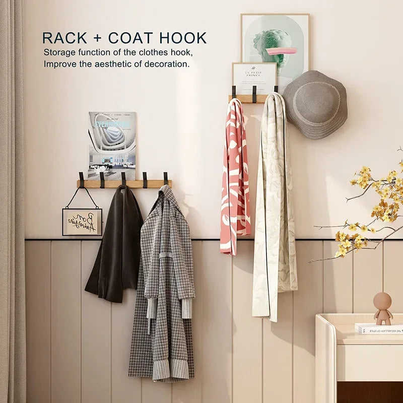 Wood and Aluminium Wall Rack with Movable Hooks