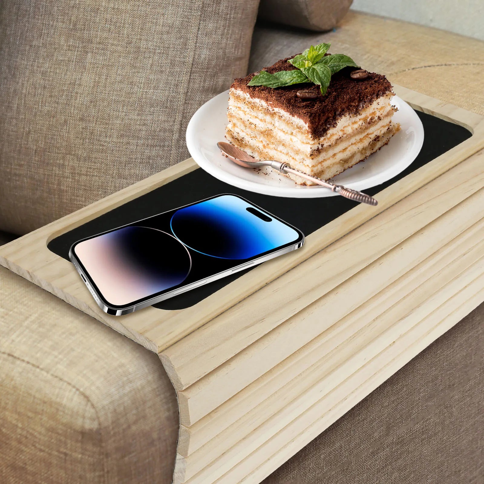 Foldable Bamboo Sofa Arm Tray with Cup Holder