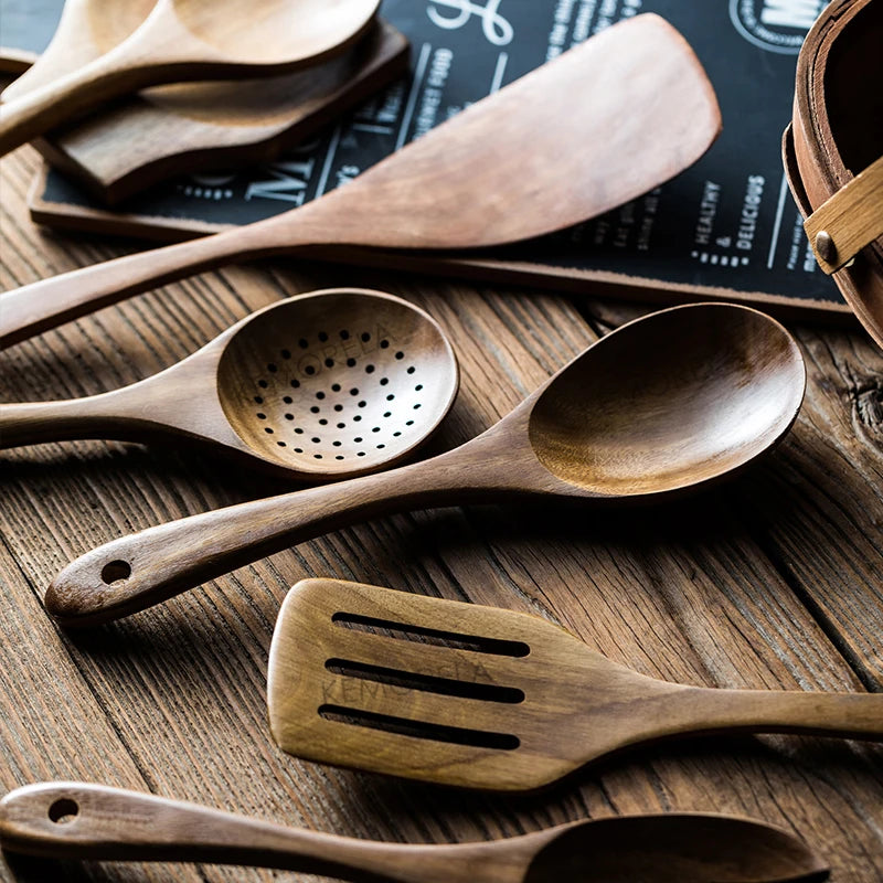 Wooden Cooking Utensil Set with Holder