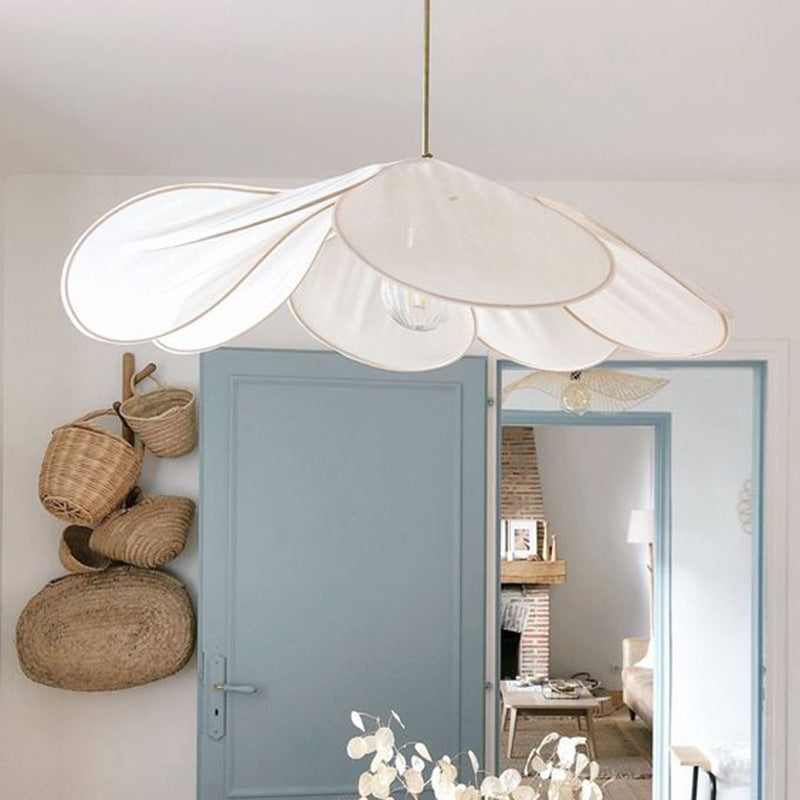 Contemporary Boho Petal Fabric Metal Lampshade 1-Light Pendant Light For Living Room