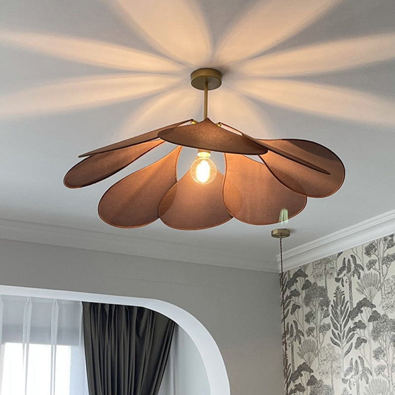 Contemporary Boho Petal Fabric Metal Lampshade 1-Light Pendant Light For Living Room