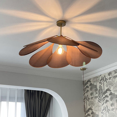 Contemporary Boho Petal Fabric Metal Lampshade 1-Light Pendant Light For Living Room