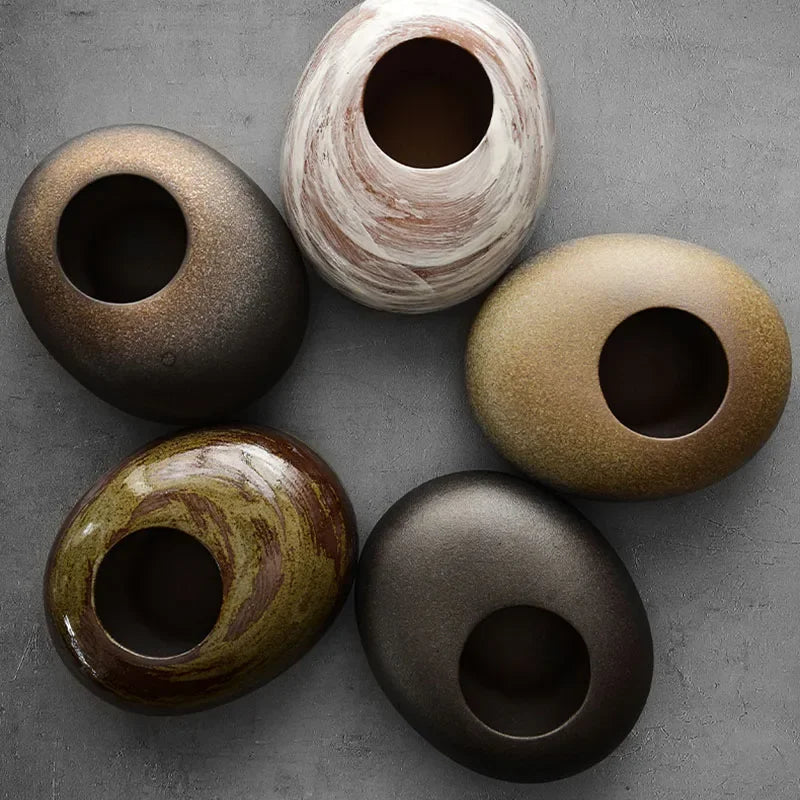 Matte Black Stone-Effect Sculptural Vase