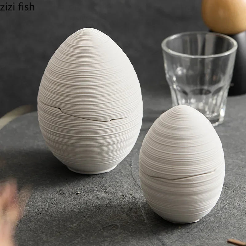 Egg-Shaped White Ceramic Bowl