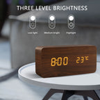 Wood-Effect Voice-Activated LED Desk Clock