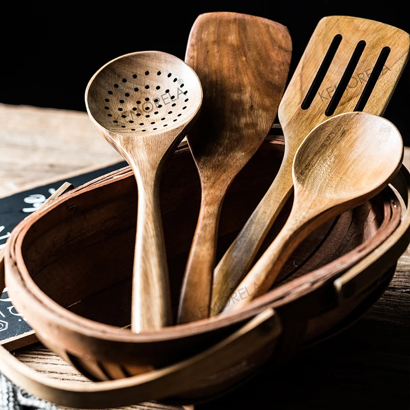 Wooden Cooking Utensil Set with Holder