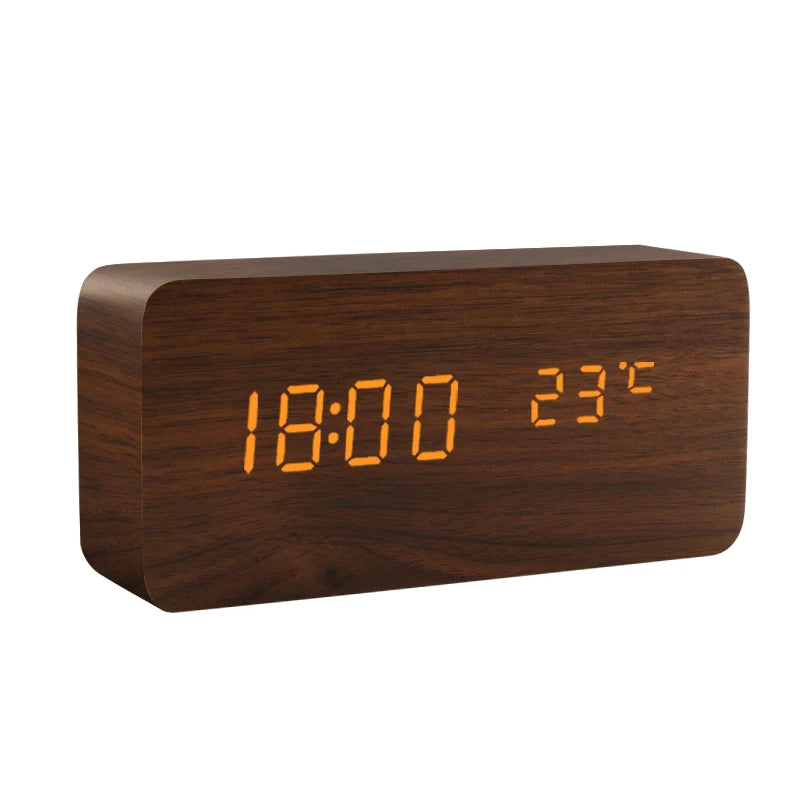 Wood-Effect Voice-Activated LED Desk Clock