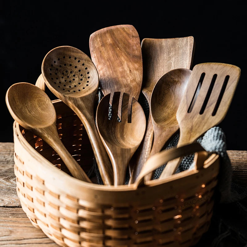 Wooden Cooking Utensil Set with Holder
