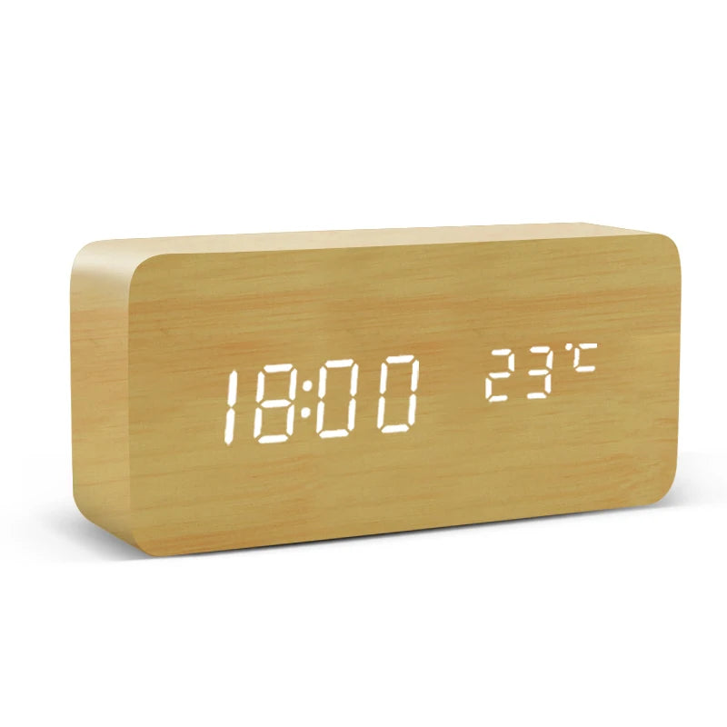 Wood-Effect Voice-Activated LED Desk Clock