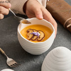 Egg-Shaped White Ceramic Bowl
