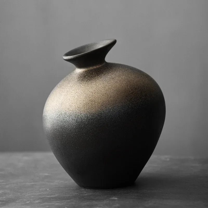Matte Black Stone-Effect Sculptural Vase