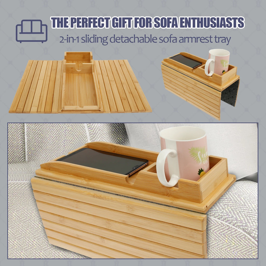 Foldable Bamboo Sofa Arm Tray with Cup Holder