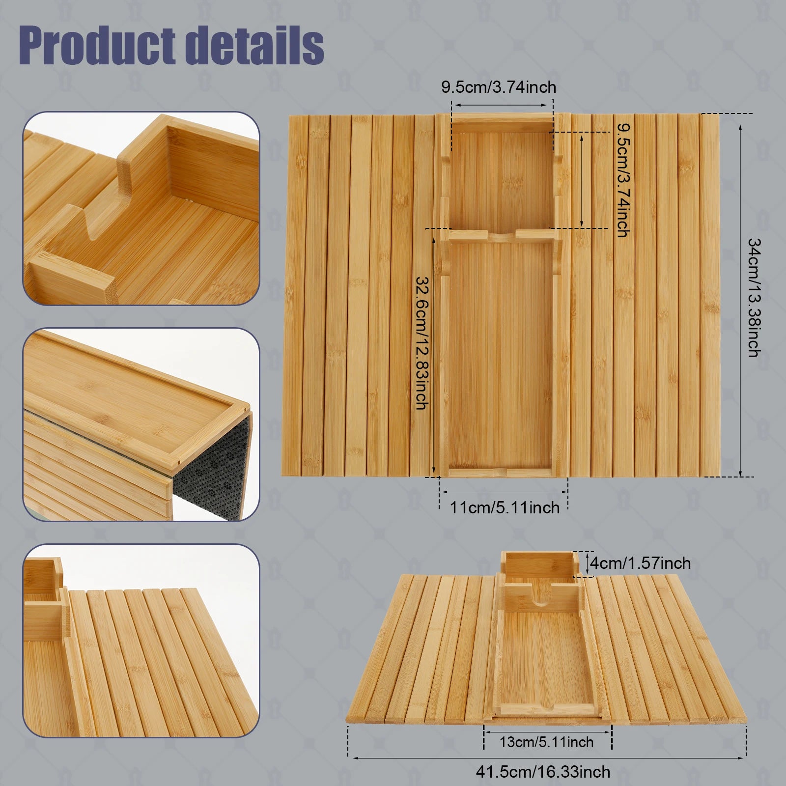 Foldable Bamboo Sofa Arm Tray with Cup Holder