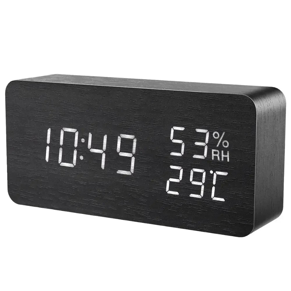 Wood-Effect Voice-Activated LED Desk Clock