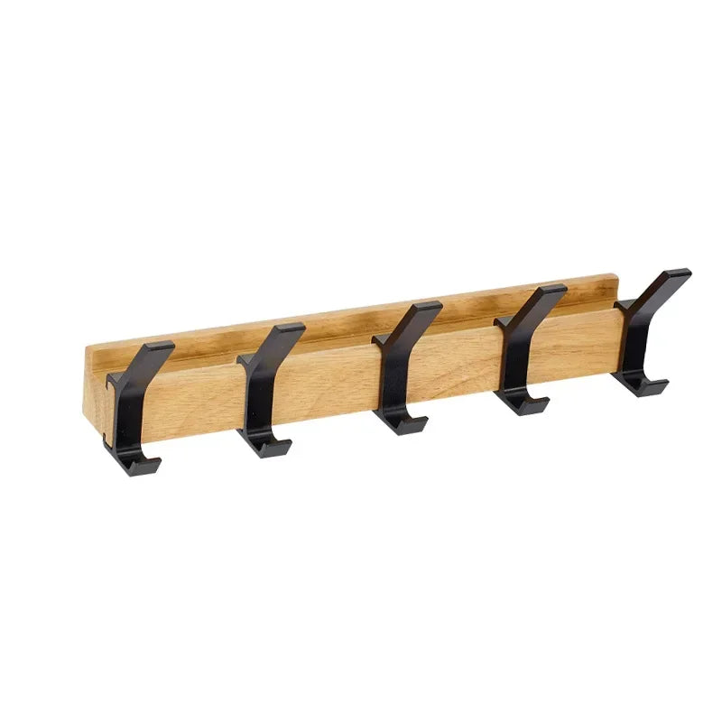 Wood and Aluminium Wall Rack with Movable Hooks