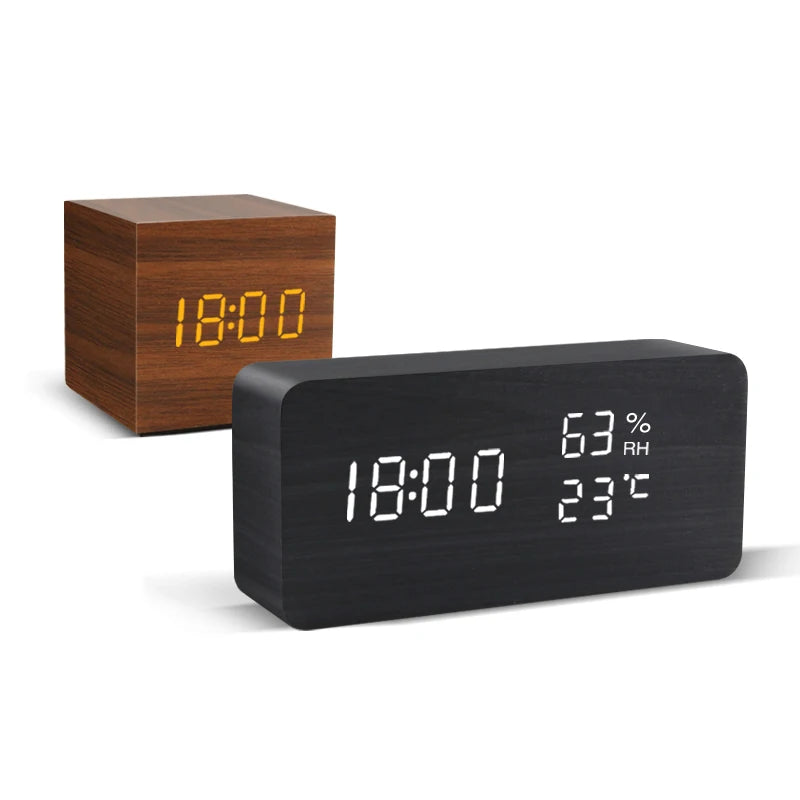 Wood-Effect Voice-Activated LED Desk Clock
